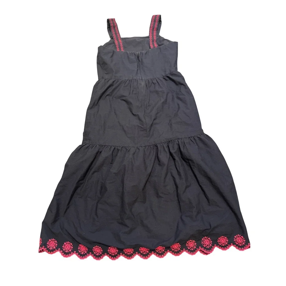 J. Crew Black Tiered‎ Maxi Dress Embroidered Trim Spaghetti Straps Size 2